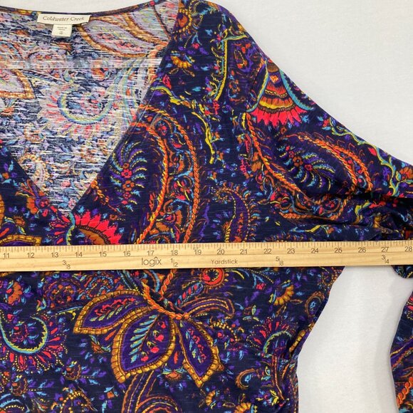 Coldwater Creek Wrap Top size 1X Multi Color Artsy Paisley Stretch Boho Festival - Picture 6 of 10